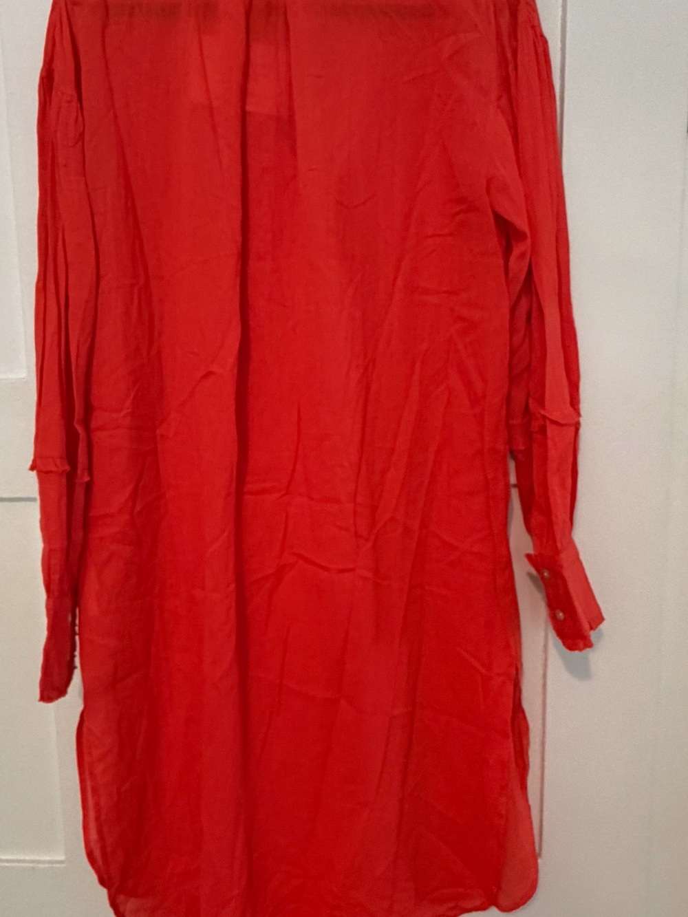 Red Ruffle Front Button-Down Tunic Dress - Picture 11 of 15